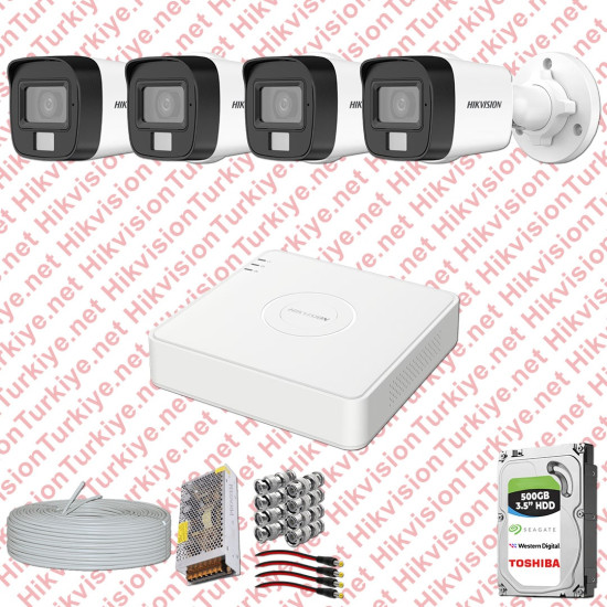 Hikvision 04 Kameralı Colorvu Hibrit Güvenlik Kamerası